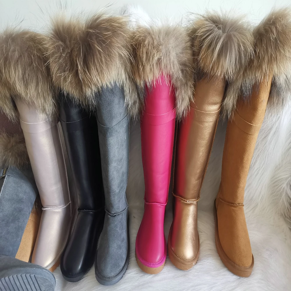 

Customized snow boots high end fluffy raccoon fur shoes leather short boots for women winter