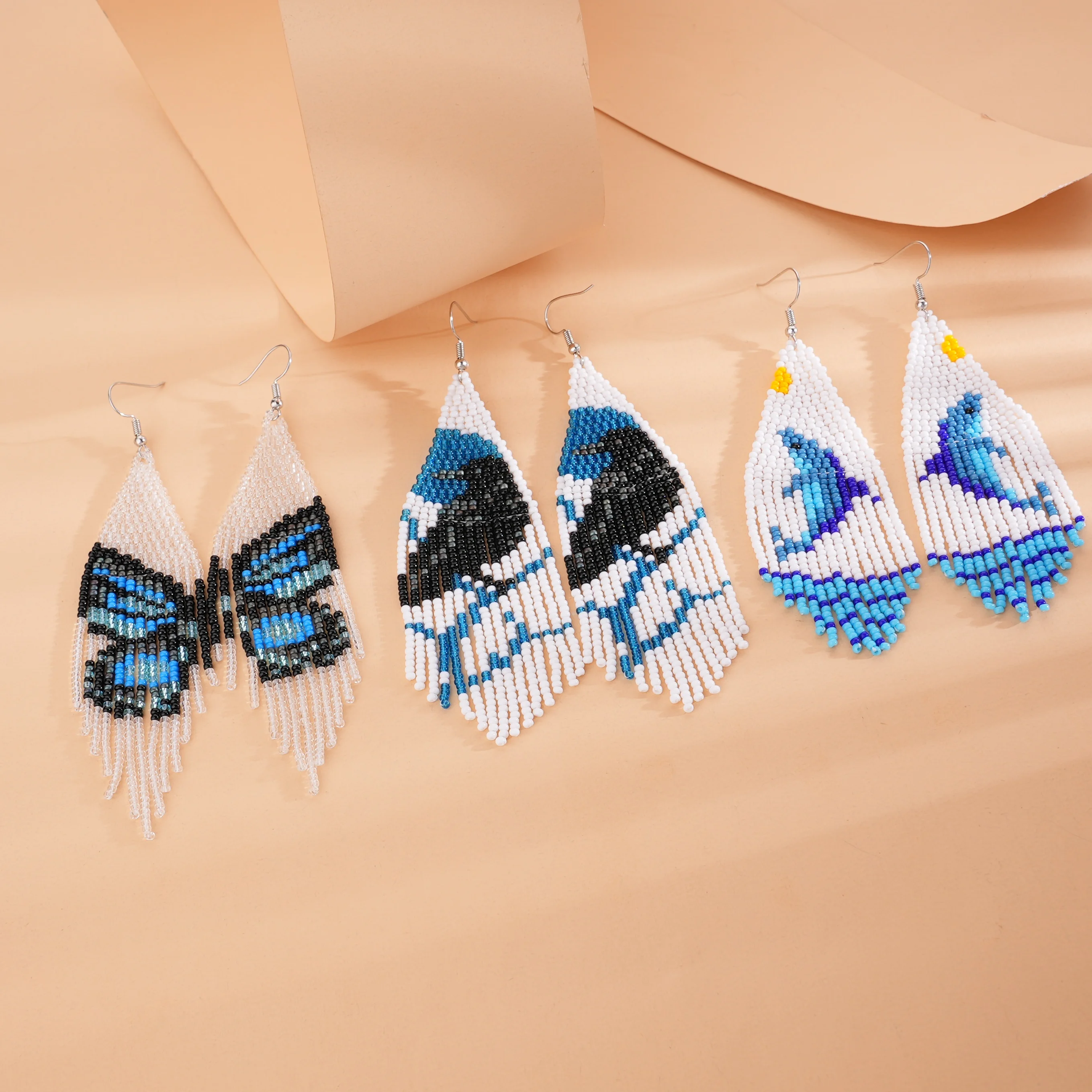 

Multi Animal Designs Butterfly Bees Bird Dog Cat Snake Handmade Luxury Long Seed Beaded Tassel Earrings