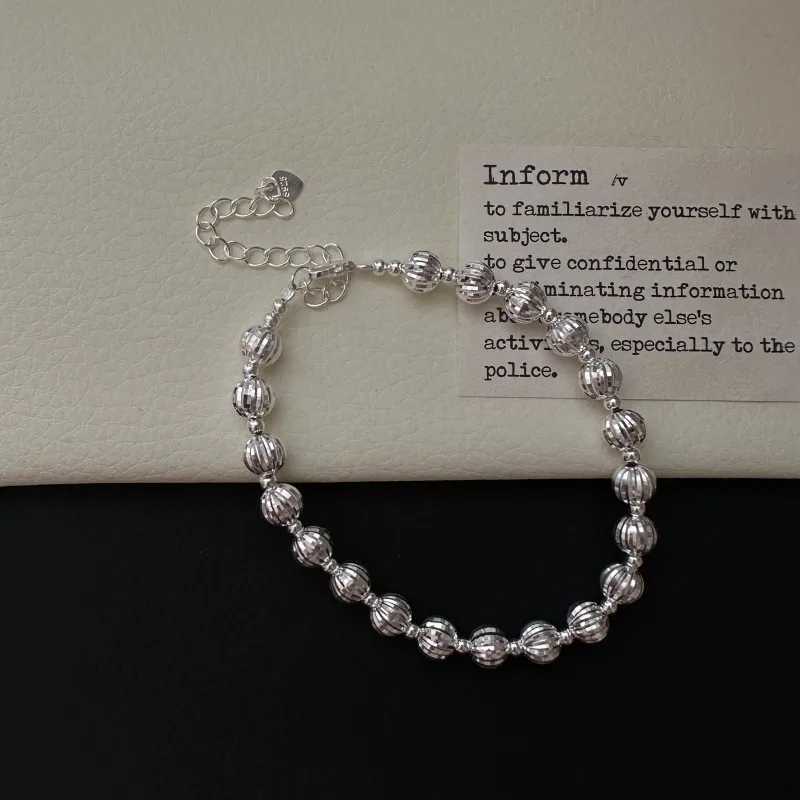 Korean Style 925 Sterling Silver Handmade 6MM Beads Beaded Bracelet for Women Fine Jewelry