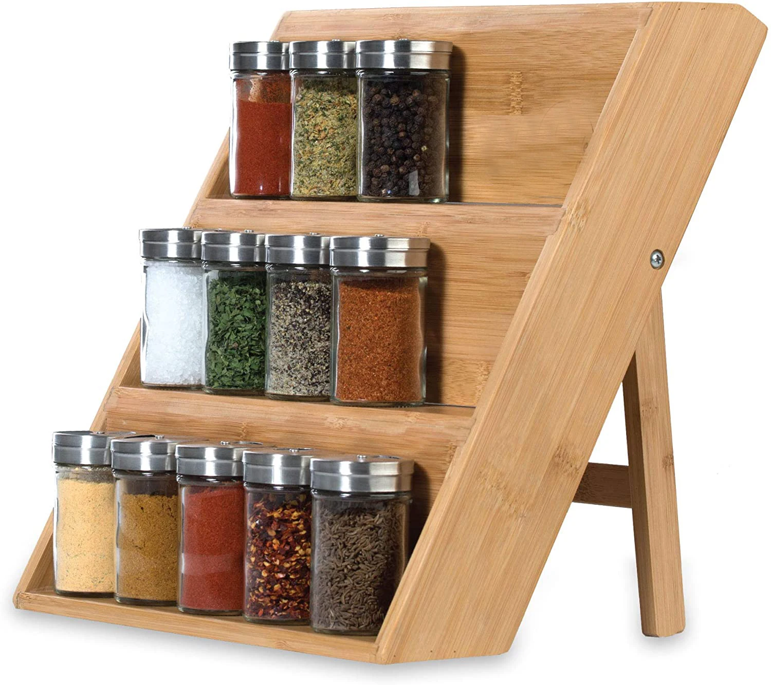 

Bamboo Spice Rack Organizer For Counter top Eco Friendly Seasoning Organizer 3-Tier Spice Shelf Space Saving Wooden Spice Rack, Natural bamboo color