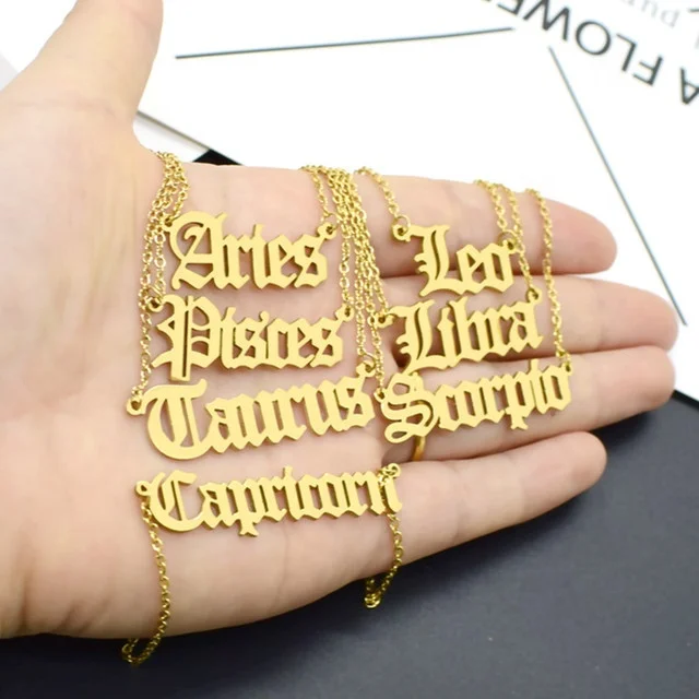 

Elegant Zodiac Necklace Female Pendant Small Charm Charm Gold Chain Stainless Steel Necklace Astrology Letter Necklace, Gold color