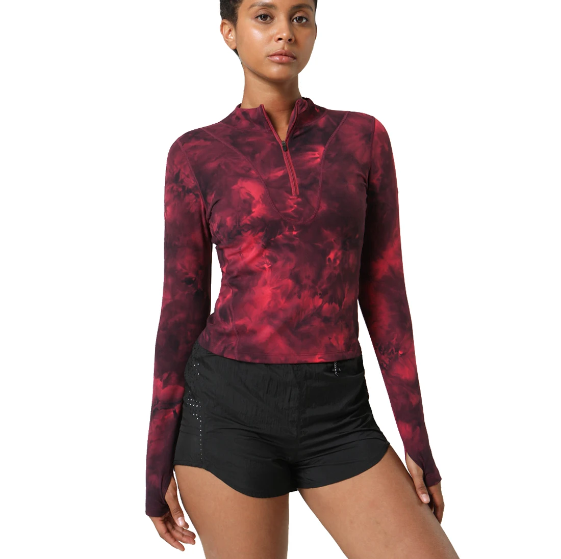 

Women Long Sleeve 1/4 Zipper Compression Slim Fit Soft Fitness Exercise T Shirt