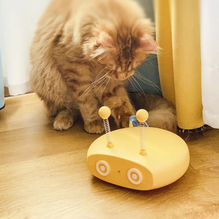 

Sustainable Removable Rotating Pet Cat Activity Feather Electronic Cat Laser Toy, Yellow and grey