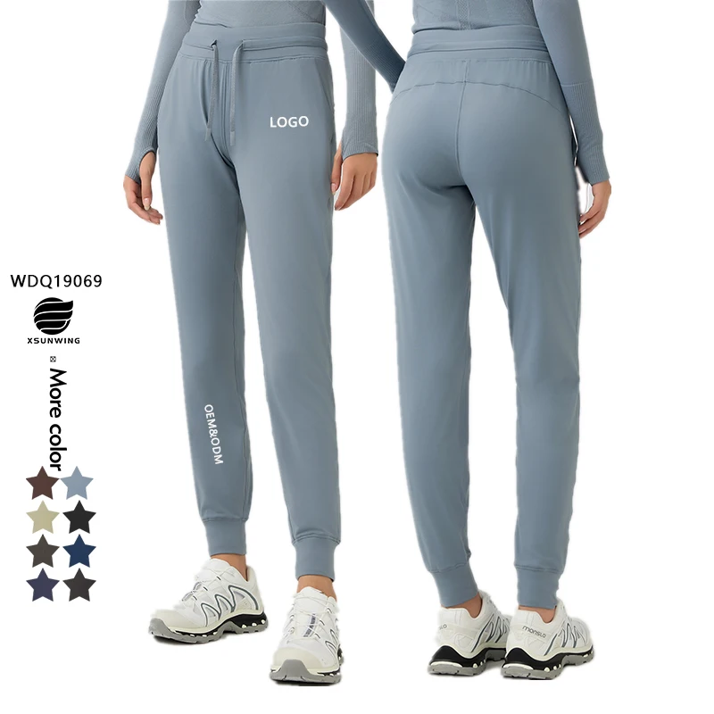 Xsunwing Women's Casual Solid Jogger Sweatpants Drawstring Custom Plus Size Yoga Sport Pants Wide Leg Pockets Baggy