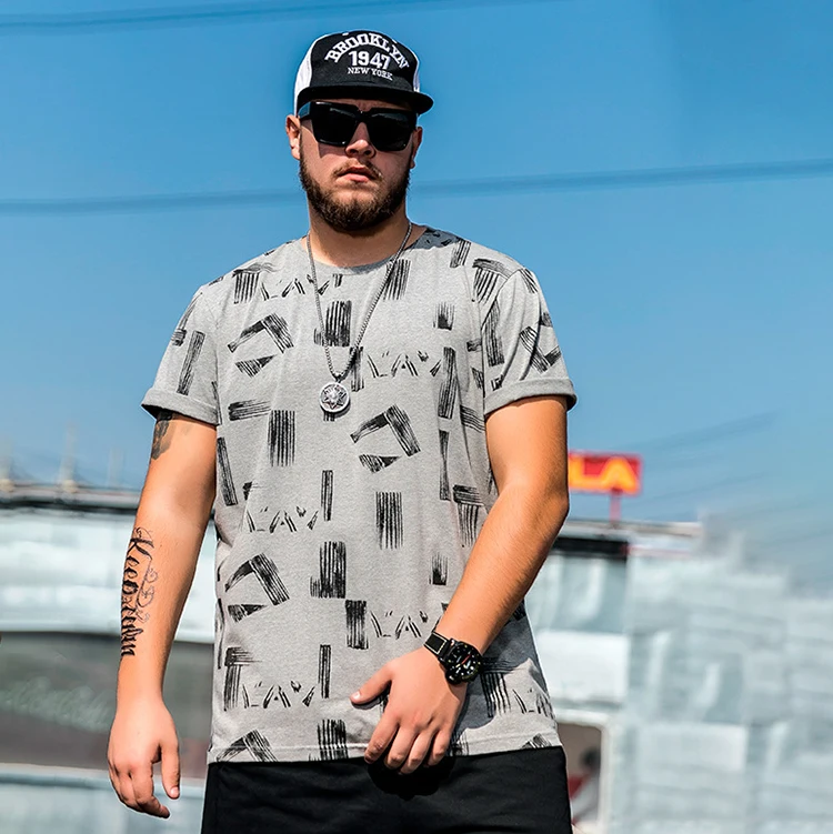 

Wholesale Plus Size Short Sleeve Grey Print Men T-shirt