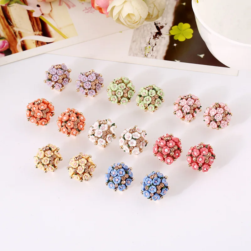 

JUHU fashion rhinestone Retro diamond earrings ceramic flowers Earrings for women gifts earrings zircon earing flower, As picture