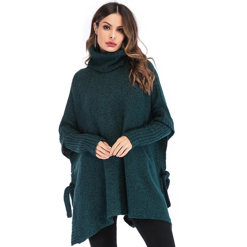 

2021 Autumn And Winter New European And American Large Size Solid Color High Neck Loose Women's Sweater, Shown