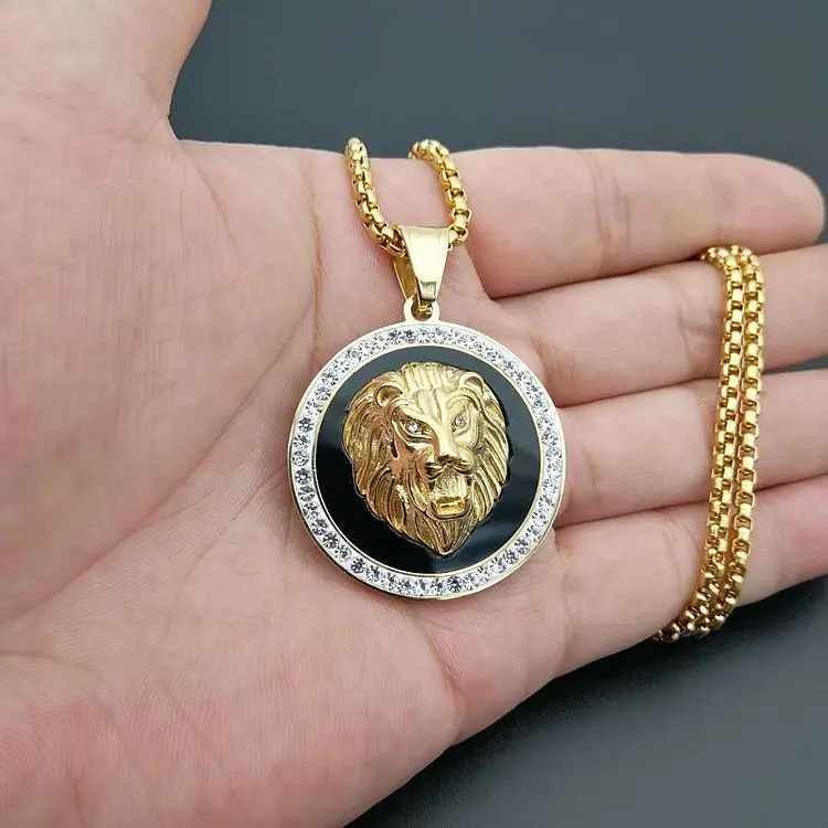 

Factory Custom Stainless Steel Diamond Hip Hop Lion Medallion Pendant, Gold