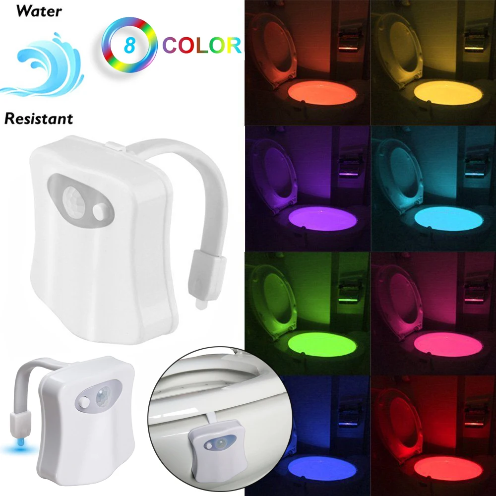 Waterproof LED Toilet Nightlight Motion Sensor Activated 8 Color Changing Seat Lamp For Kids Bathroom Safe WC Toilet Bowl