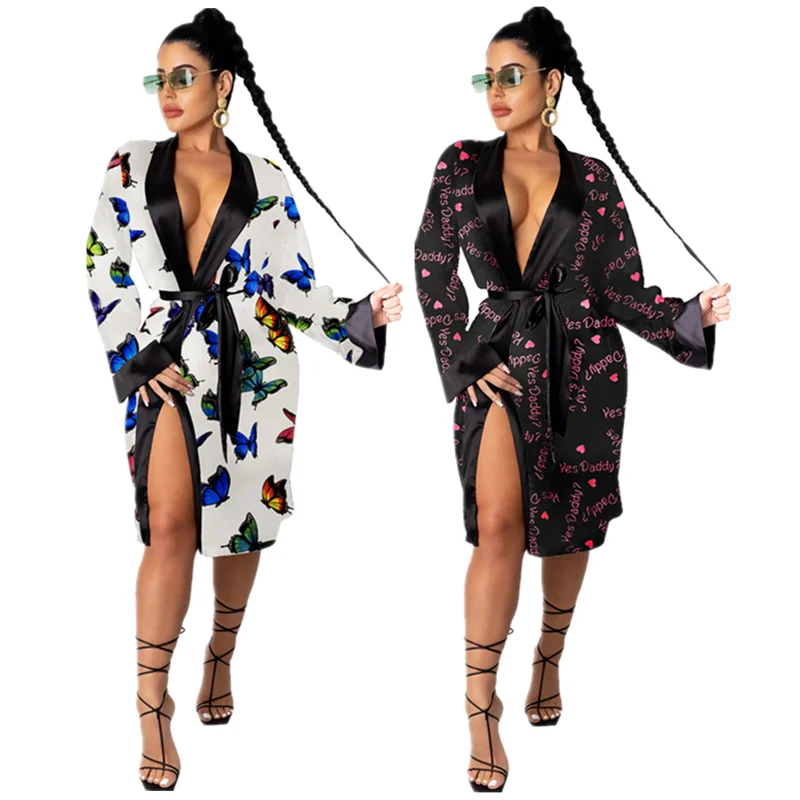 

Wholesale satin robes kimono robes pajamas sexy money print bathrobe nightgown for women, 16 color