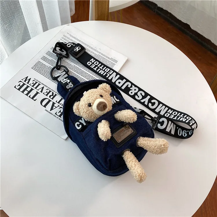 

Trendy Fashion Jeans Shoulder Bag Durable Mini Canvas Messenger Bag Plush Toys Decorate