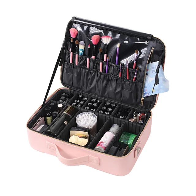 

Custom portable luxury ladies makeup organizer leather zipper makeup bag pouch cosmetic bag, Blue or customized