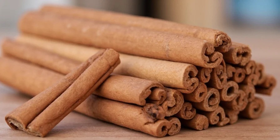 Cinnamon sticks on a wooden background