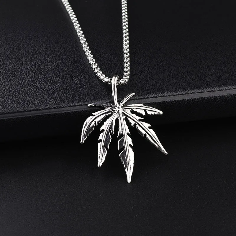 

JuHu Male Trendy Hip-hop Personality Trendy Fashion Korean Version Of Simple Tree Hemp Leaf Jewelry Leaf Pendant Necklace, A92