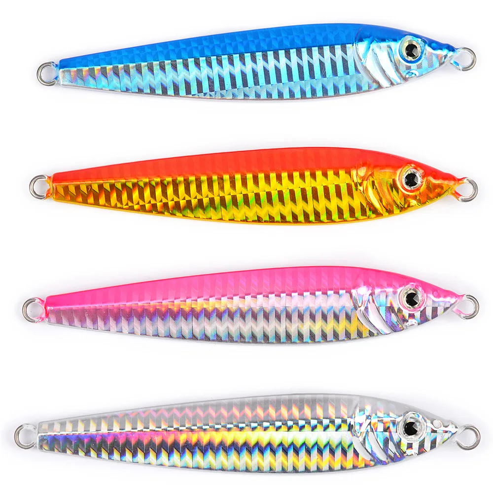 

Isca Artificial Jigging Lures Metal Hard Bait 11.5cm 100g Slow Pitch Jig Lure 3D Eye Sinking Casting Bait Fishing Lure Saltwater, 4 colors as showed
