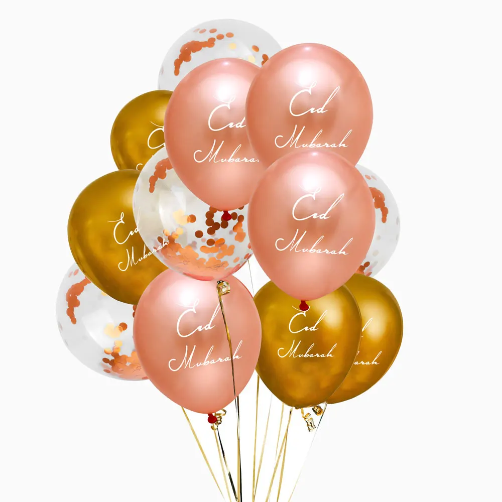 

Muslim Ramadan Umrah Party Supplies Eid Mubarak Decorations Balloons Pack of 12 pcs Rose Gold Eid Latex Balloon