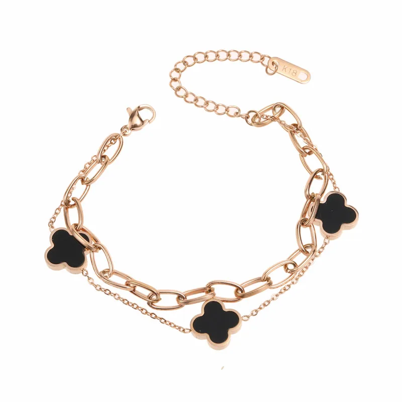 

New Fashion Jewelry Luxury Clover Bracelets Stainless Steel 18K Gold Women Multilayer Bracelet, As picture