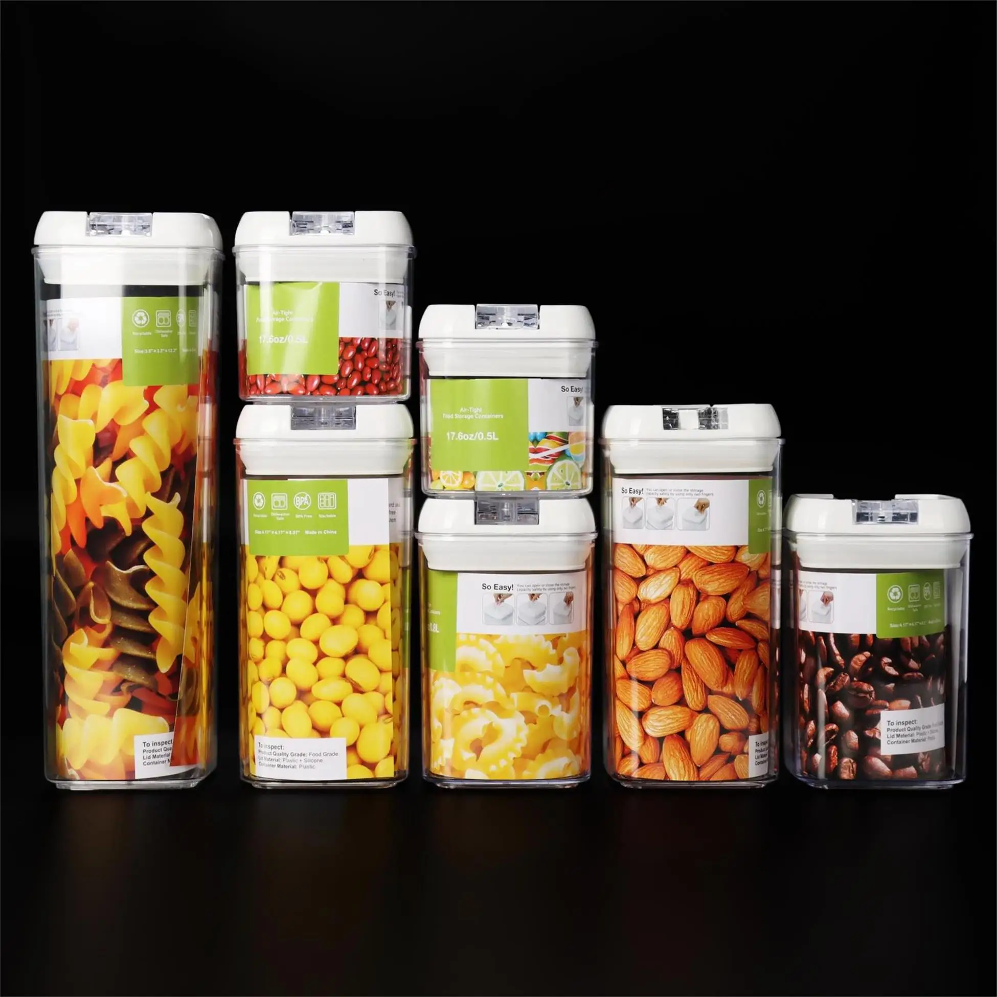 

7pcs Set Airtight Storage Tank Food Storage Containers Plastic Cereal Containers With Airtight Lids Kitchen Pantry Organizer