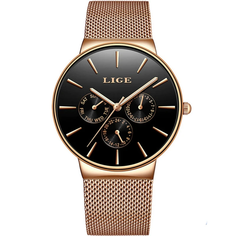 

Top Brand LIGE Watches Men Super Slim Mesh Stainless Steel Luxury Casual Quartz Clock Ladies Wristwatch Relogio Feminino