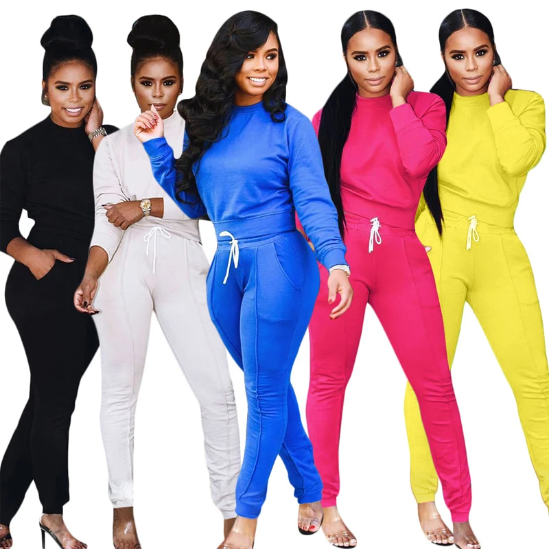 

2020 wholesale Autumn and winter solid color 2 piece joggers women set