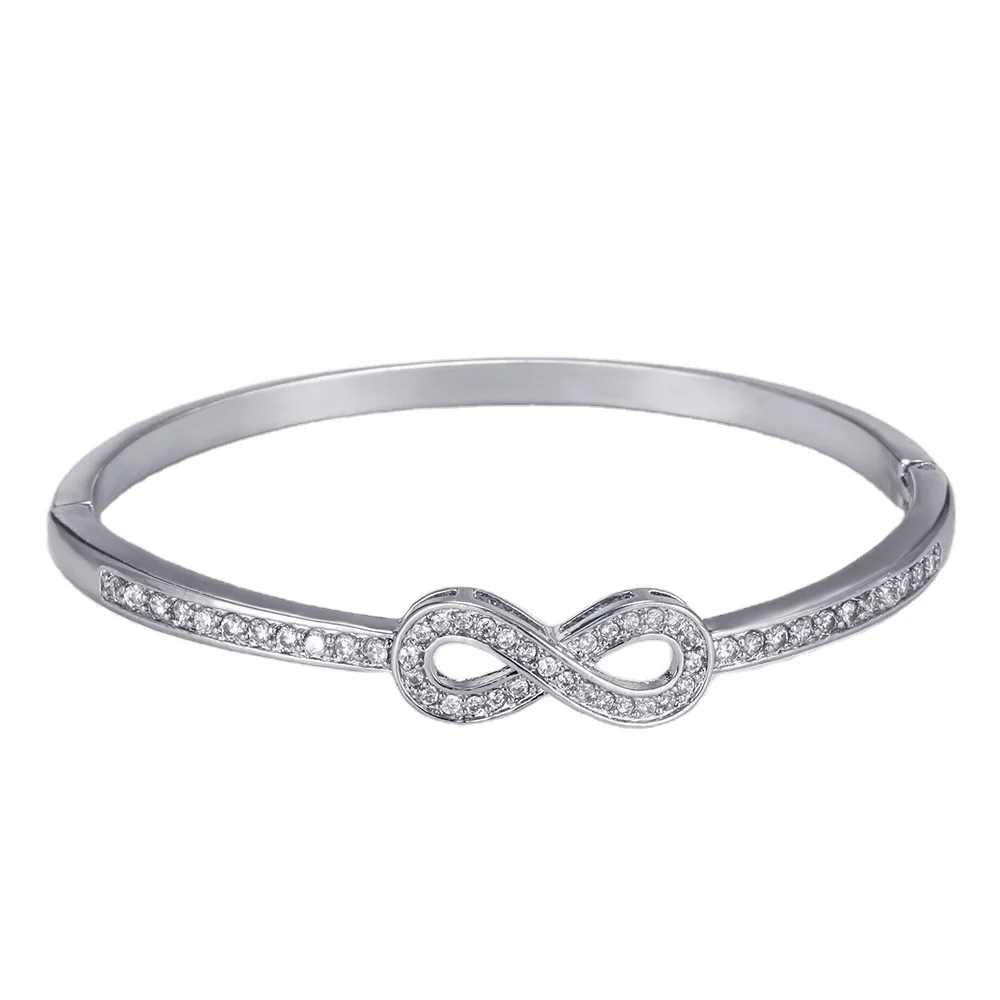 

2021 Hot Sale Design Micro Cubic Zircon Infinity Bangle Crystal Rhinestone Number Eight Bracelet For Women