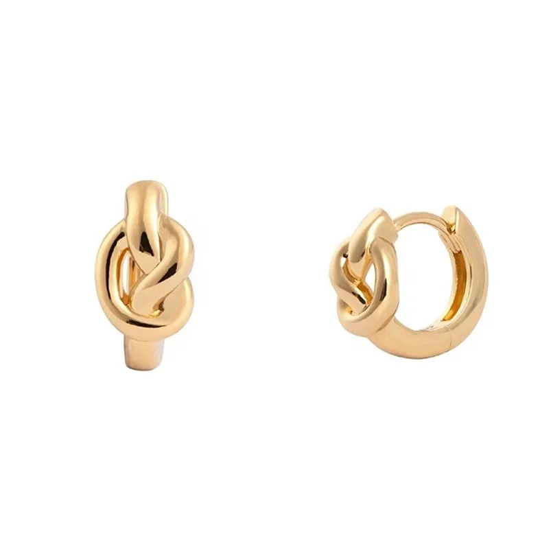 

14K plating Knot Gold Baby Huggie 925 silver hoop personalized earrings