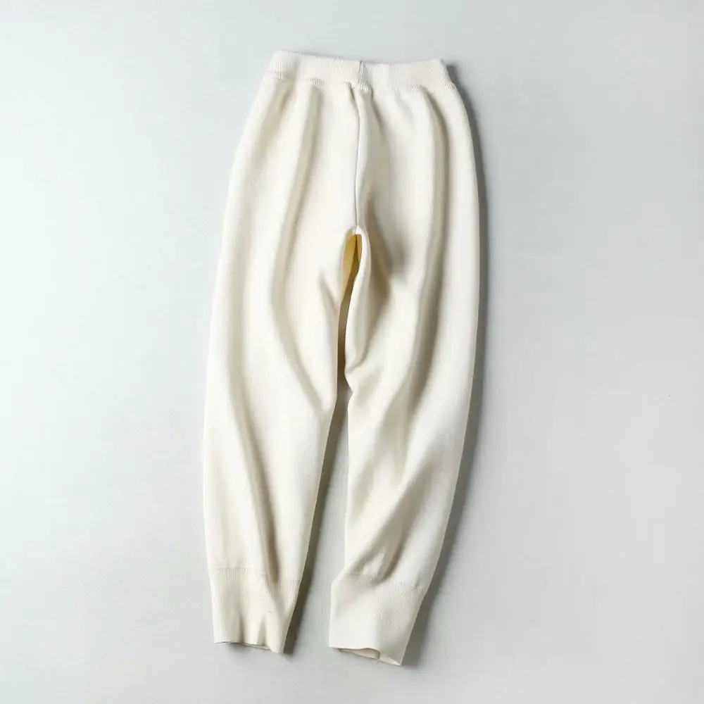

Elastic waist solid knitted cargo pants women casual loose knitted trousers