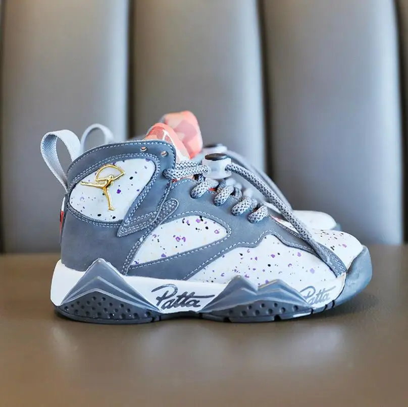 

Autumn new style children's high-top leisure hundred towers children's basketball shoes, Green, gray