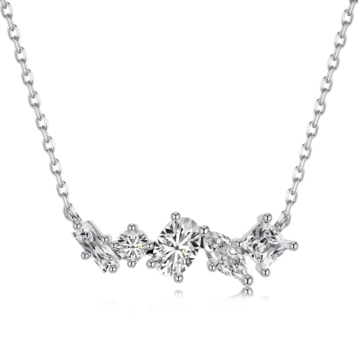 Dylam Romantic Geometric Necklaces S925 Silver Hypoallergenic Non Tarnish Bar Irregular Shape 5A Zirconia Women Pendant Necklace