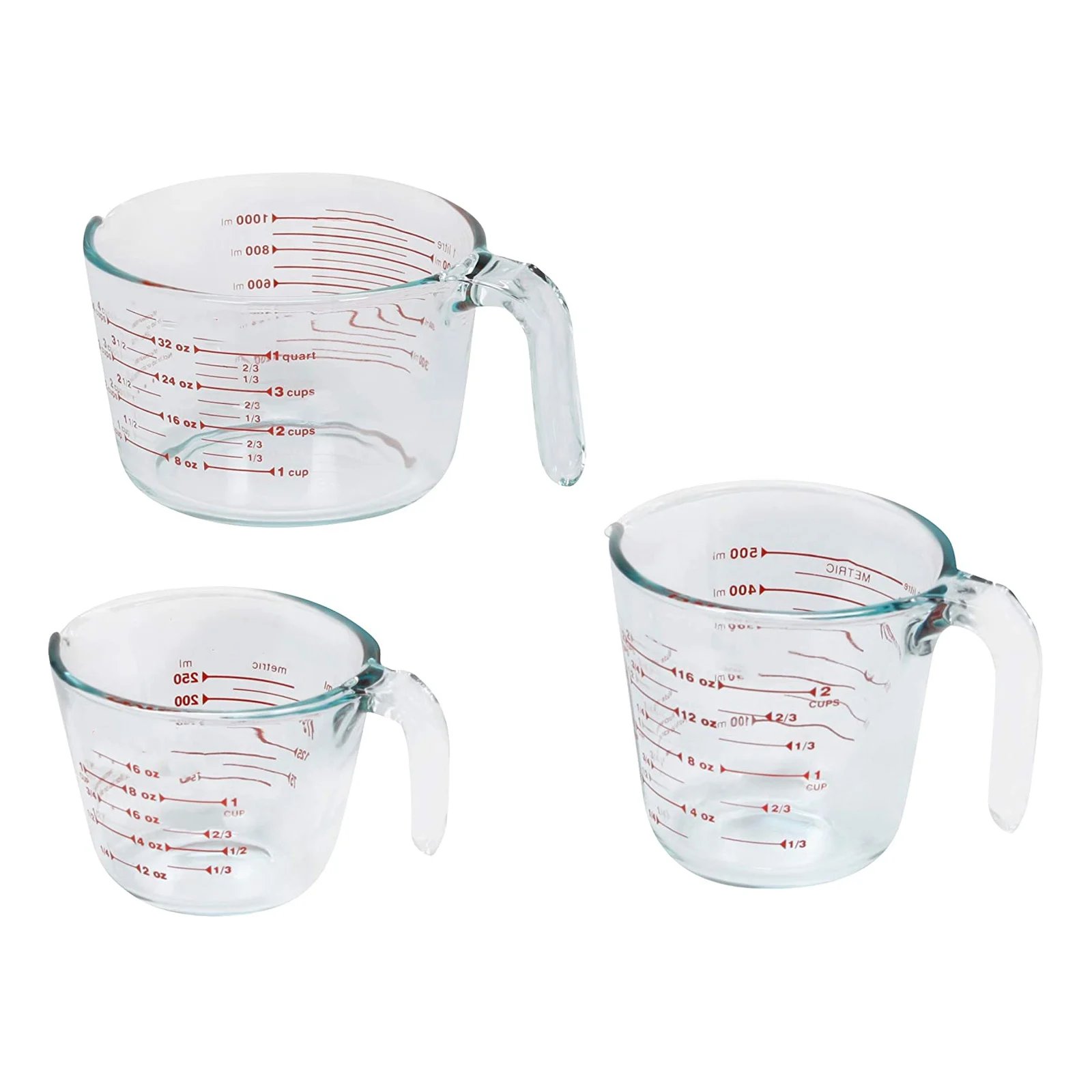 

Wholesale Kitchen Multifunctional 3 piece Glass Measuring Cup Set with Handle, Transparent