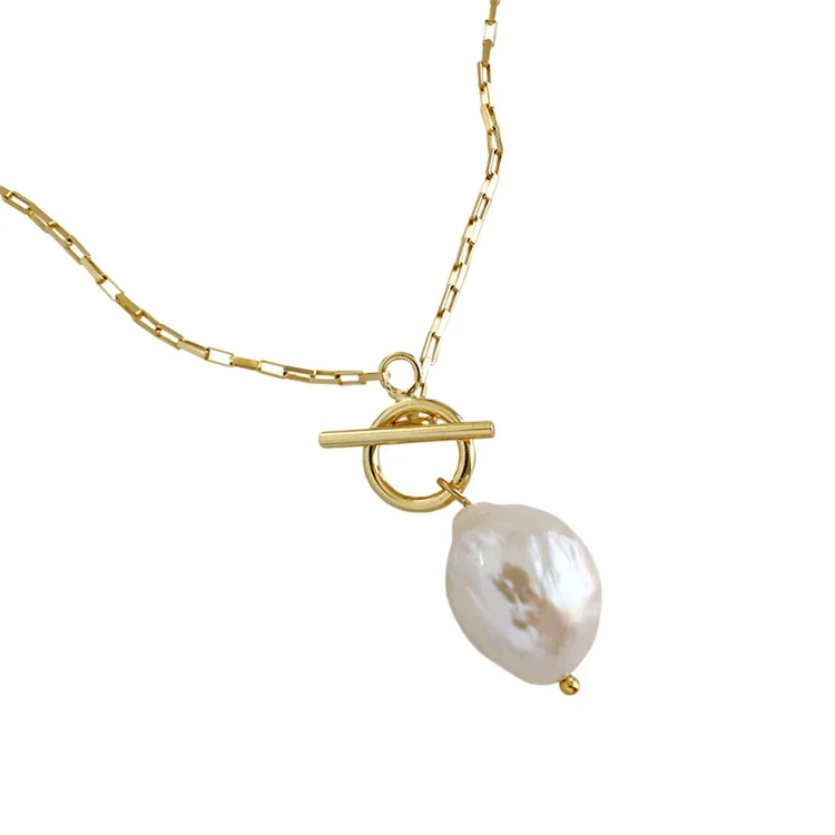 

Custom latest women jewellery 2021 sterling silver 925 gold plated waterproof trendy designs big pearl baroque choker necklace