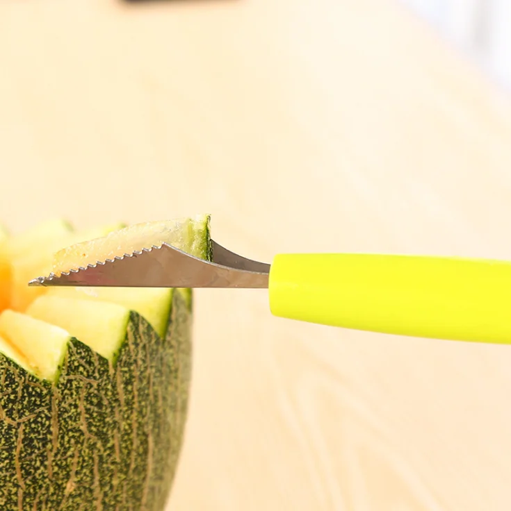 Double head stainless steel fruit digging ball spoon corrugated carving knife for watermelon fruit platter