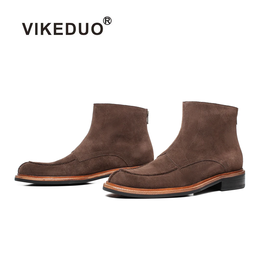 

Vikeduo Hand Made Guangzhou Brown Lace Up Dress Shoes Western Cowboy Men's Paris Style Suede Work Boots Men