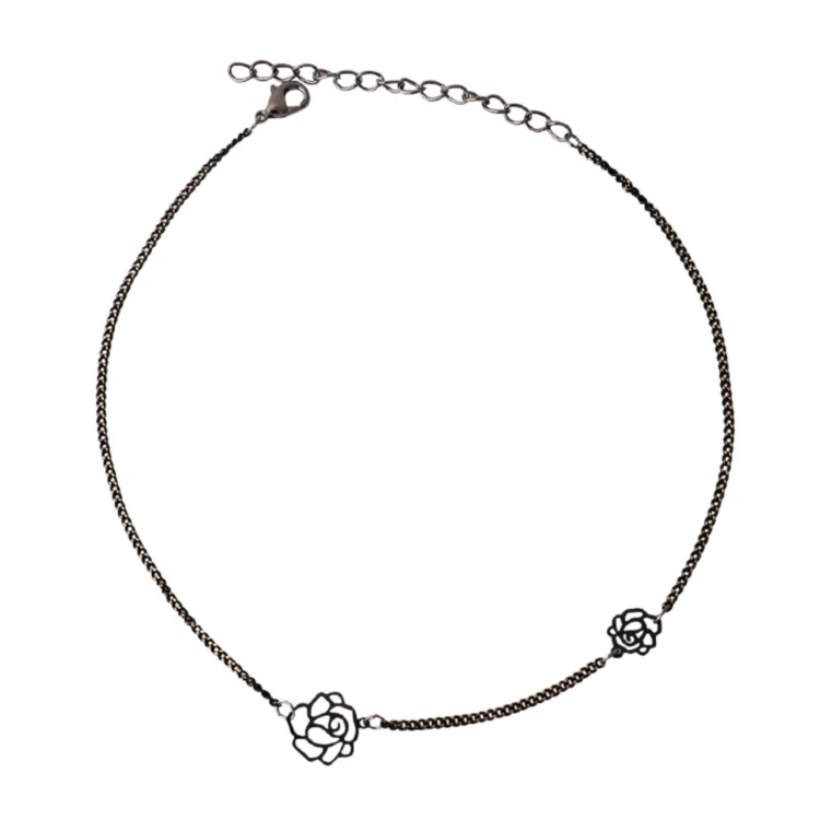 

High Quality Unique Design Black Rose Flower Choker Silver Necklace For Women