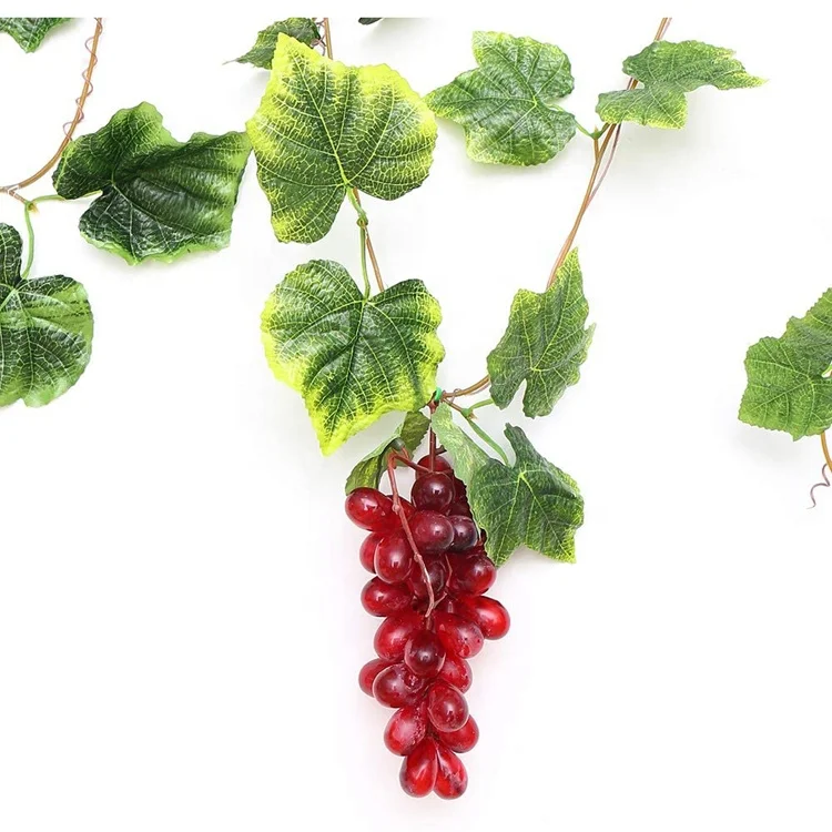 

New product ideas 2020 artificial grapes and leaves hanging plants and fruits for home garden courtyard decoration, Purple and green