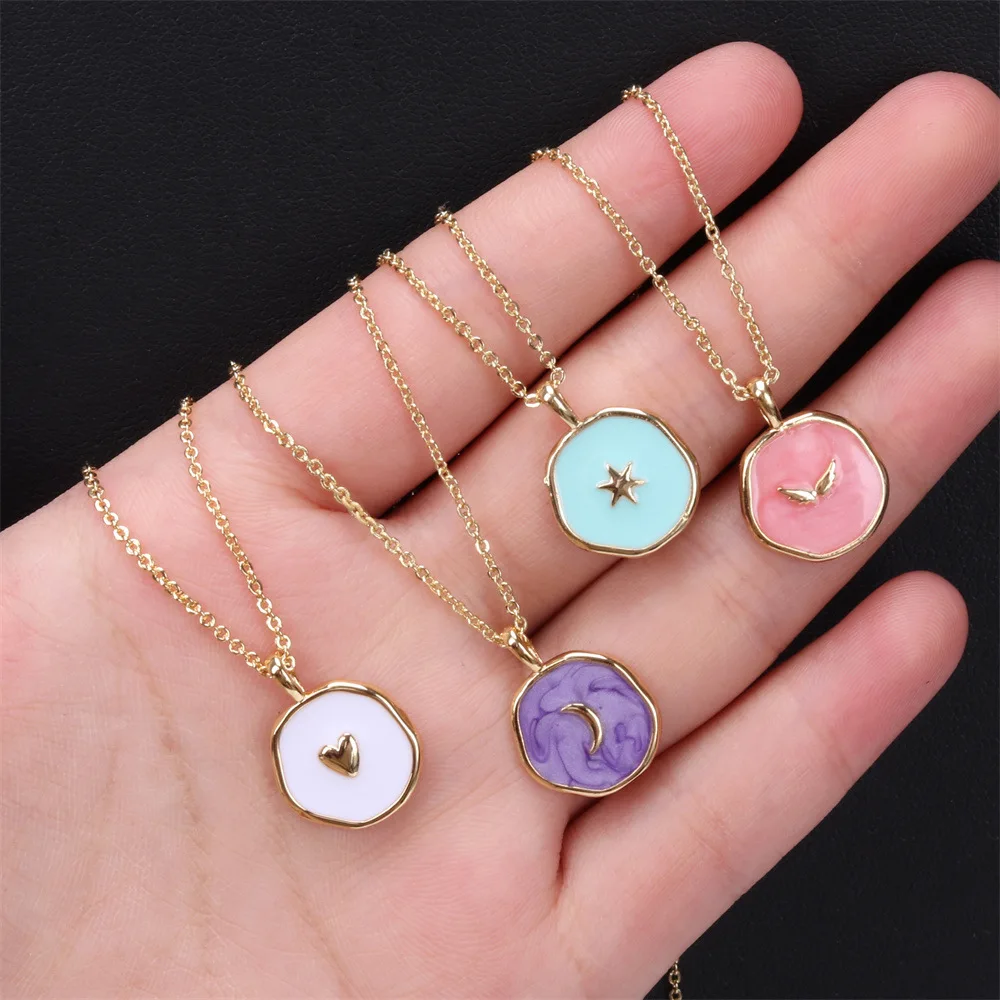 

copper plated real gold drops oil star Moon love pendant necklace fashion collarbone choker necklace for women