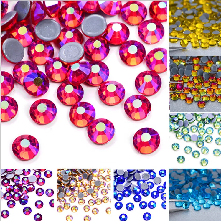 

Loose round ss6 ss8 ss3-ss34 flat back glass stone dmc hotfix bling crystal rhinestone for transfers shirts facemask, Customized