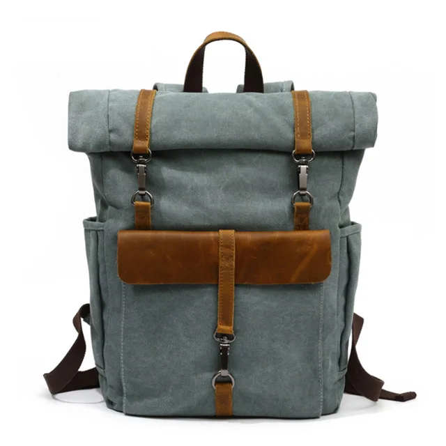 

Bearky hot sales custom logo wholesale green khaki rolltop rucksack man leather canvas roll top backpack, Gray,army green,aqua,khaki,coffee and customized