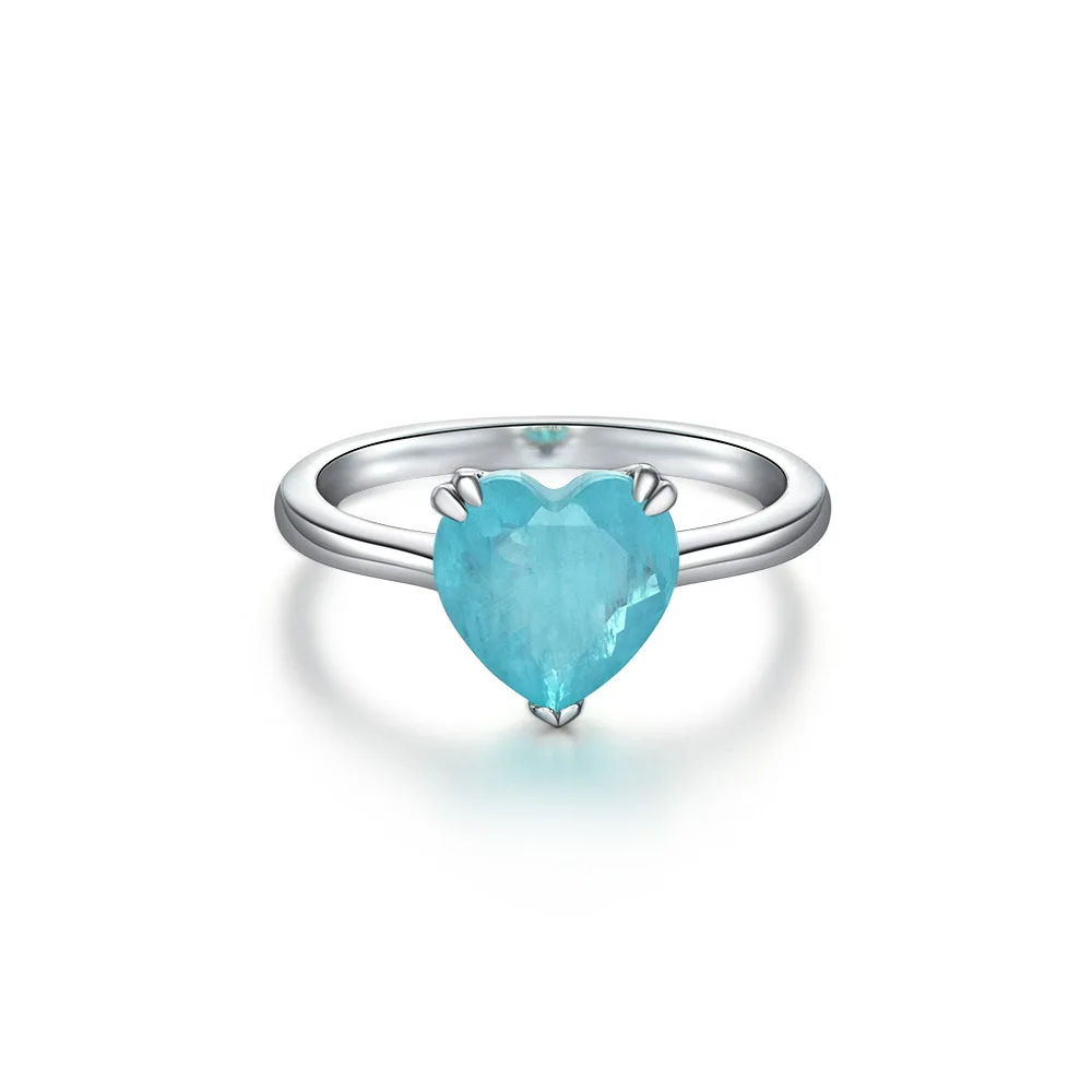 

925 Sterling Silver Heart Paraiba Tourmaline Gemstone Ring, Sky blue
