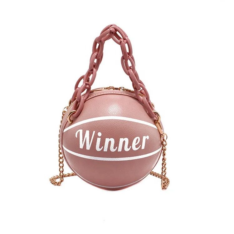

Personality Basketball Hand Bag Fashion Women Chains Handbag Letter Shoulder Messenger Bag Female Mini Round Tote Bag
