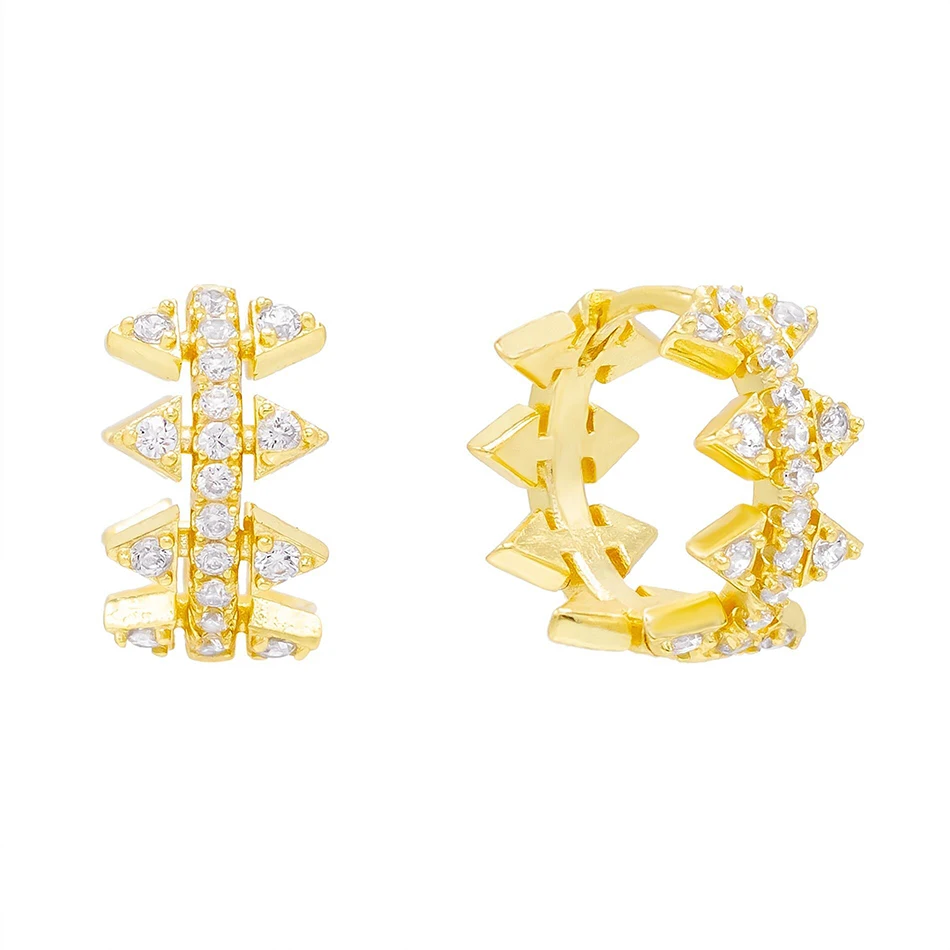 

Wholesale Gold Earrings 925 Sterling Silver 18k Gold Plated Spike Cubic Zircon Huggie Earrings