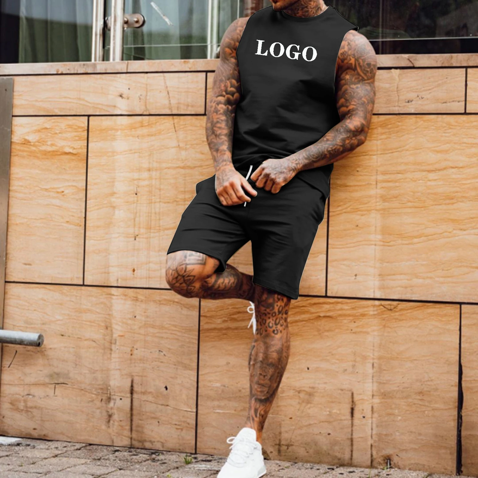 

2021 New Summer Set Workout Clothing Sleeveless Men's Shorts 2 Pieces Sets