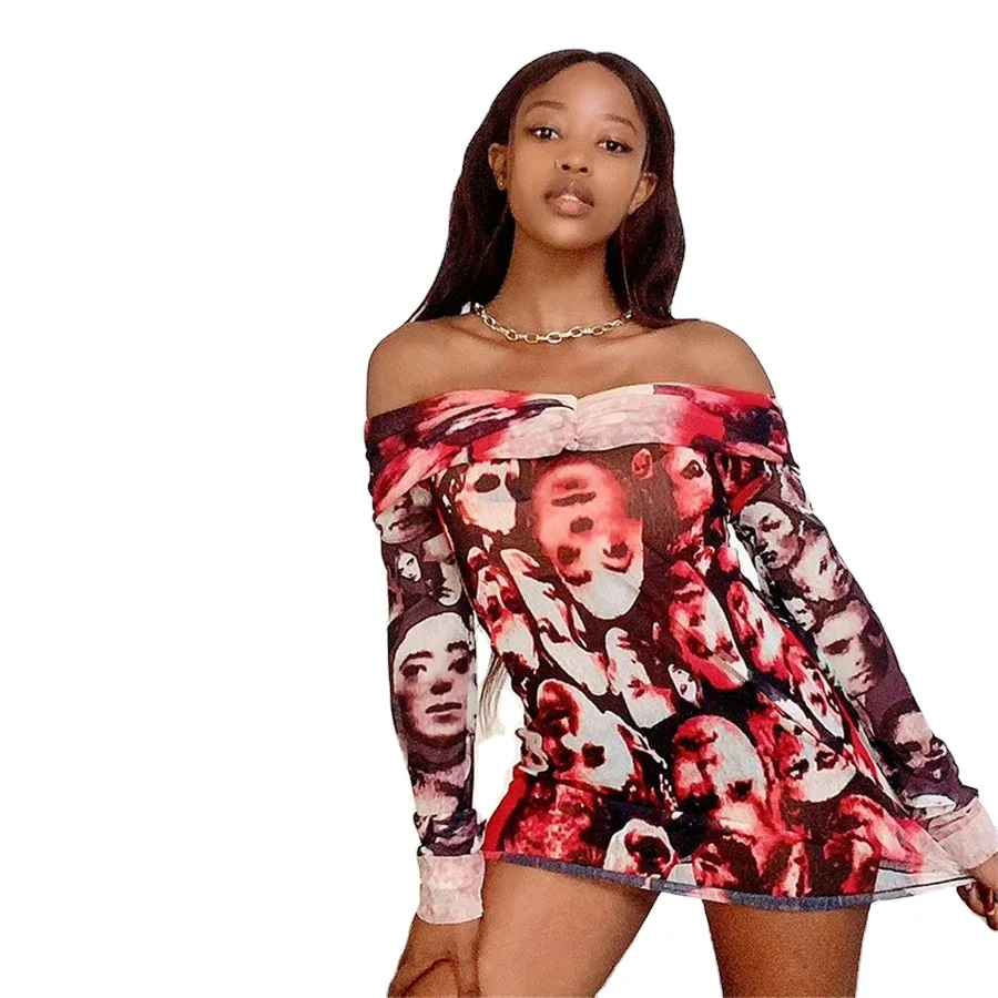 

Traditional party dress Fahion Printed Long Sleeve Dress Loose Party Clubwear Skirt Women Dresses