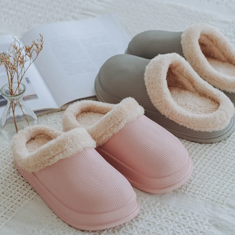 

Waterproof Warm Cotton Slippers Women Winter Indoor House Men's Plush Memory Foam Non-slip Sippers, Multi color