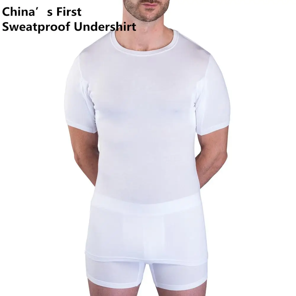 

wholesale high quality bamboo sweat absorbing men white body FIT under sweat proof t-shirt for men