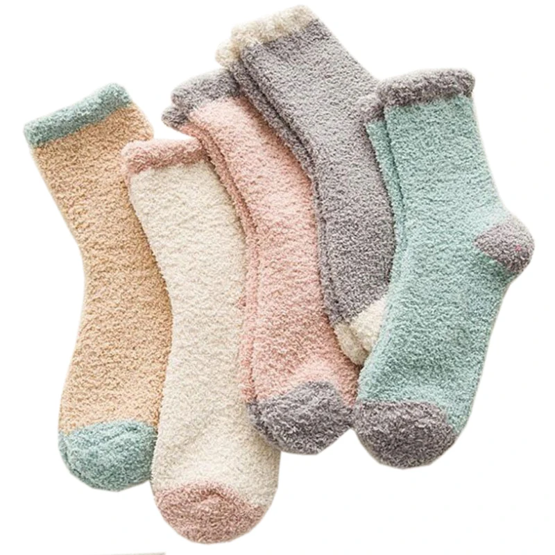 

2021 Coral Fleece Ladies Socks in the Tube Home Floor Sleeper Bed Fluffy Crew Sock