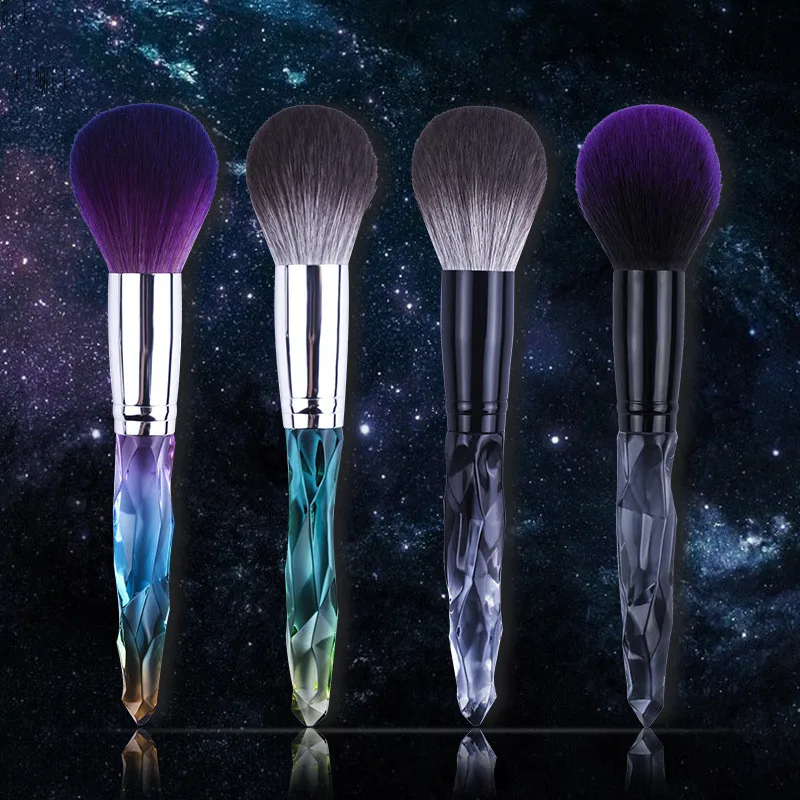 

2021 vegan professional custom logo sparkle pink holographic crystal handle glitter rhinestone black diamond makeup brush set