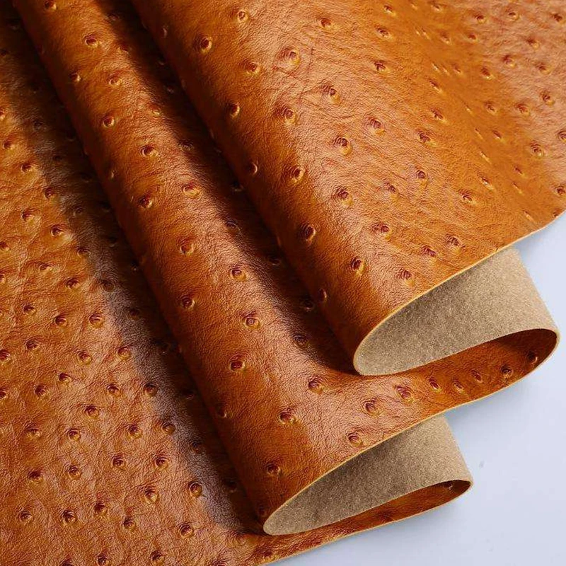 
Recycled Coffee Color Embossed Pattern Pvc Pu Ostrich Skin Synthetic Artificial Faux Pu Pvc Leather For Furniture 