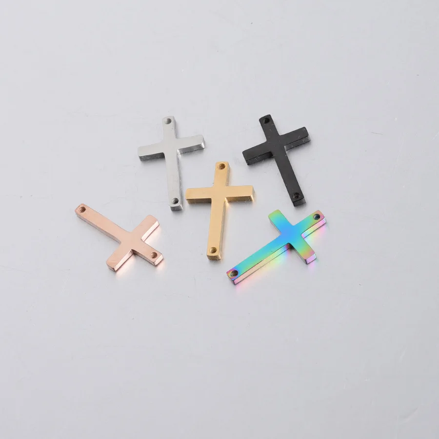 

DIYJewelry Finding Metal Double Hole Accessories Gold Laser Engravable Blank Stainless Steel Cross Pendant Charm For Bracelet, Gold,silver,rose gold,black
