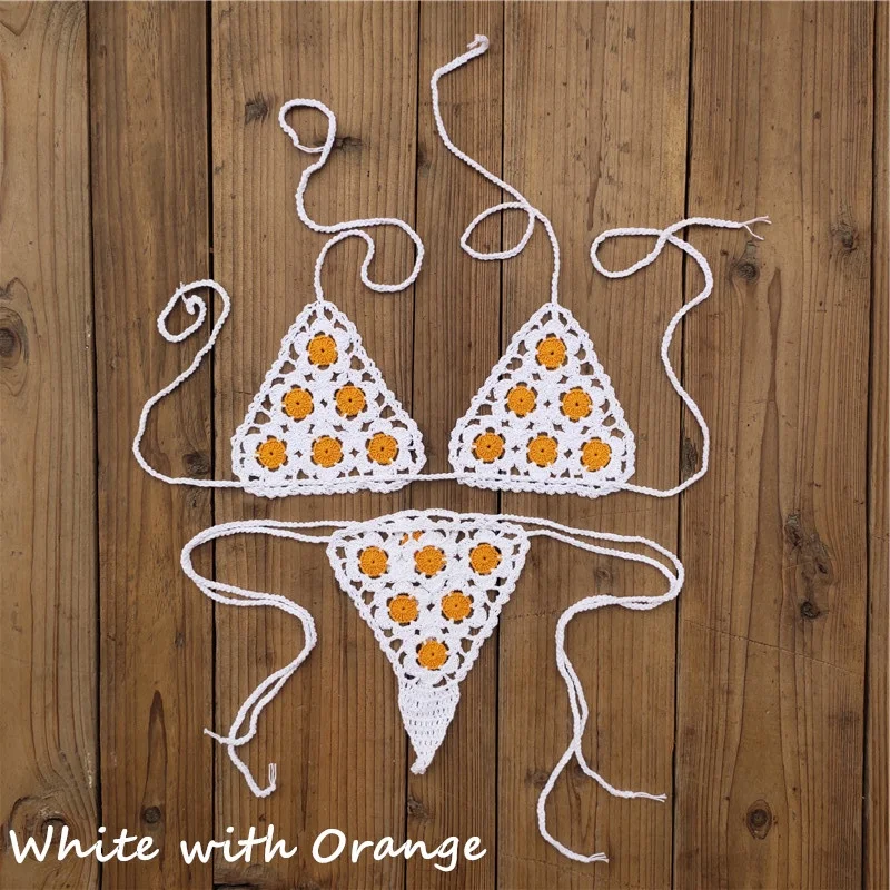 

Hand crochet lace thong string applique Mini bikini swimwear Sunbathing bikini Set